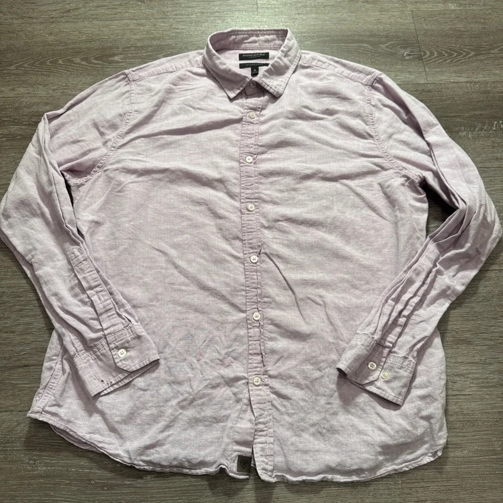 Banana Republic Shirt Mens XL Purple Linen Cotton Untucked Slim Fit Vacation